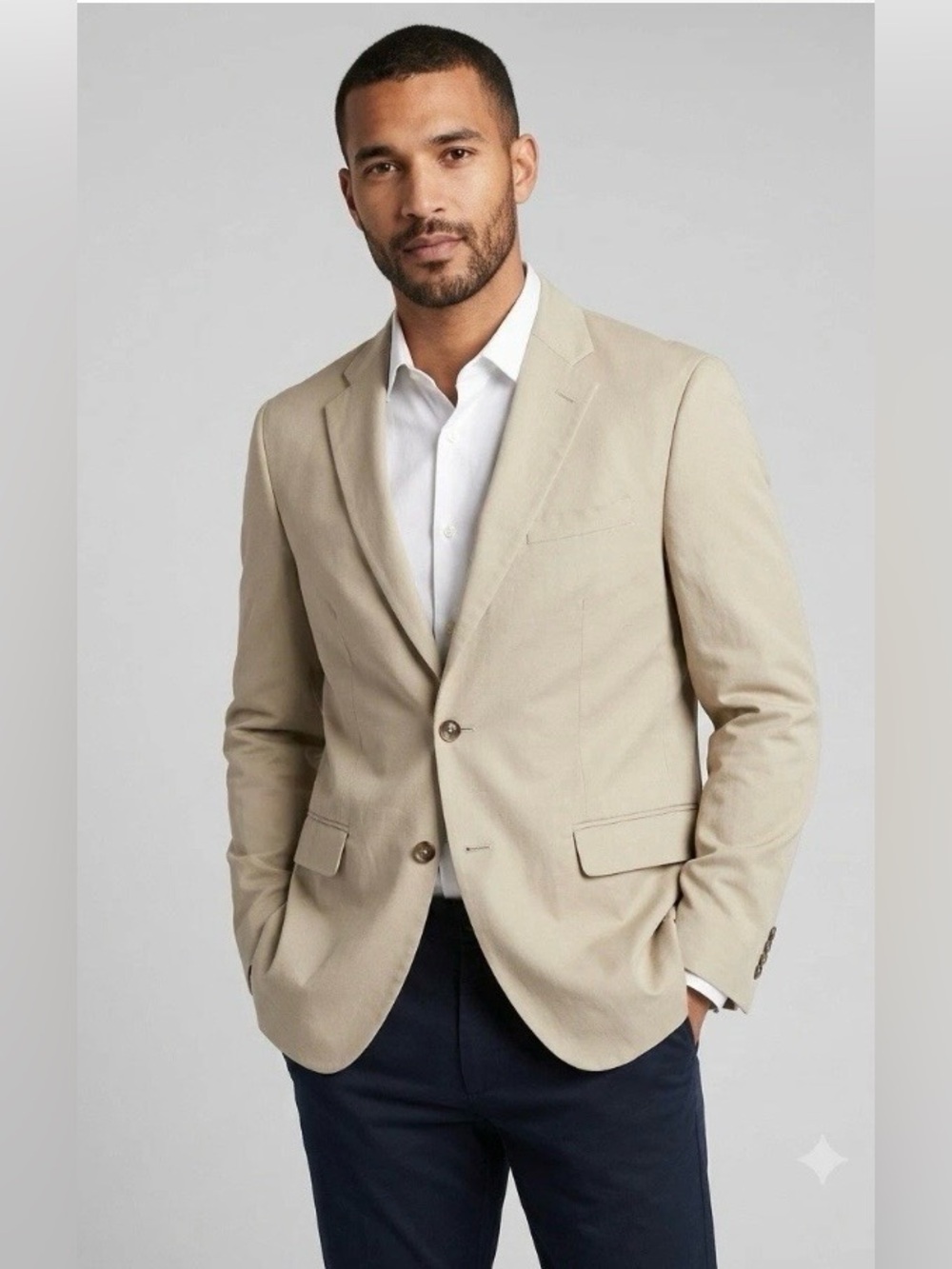 Banana Republic Khaki Cotton / linen Blazer - Single-Breasted size 42
